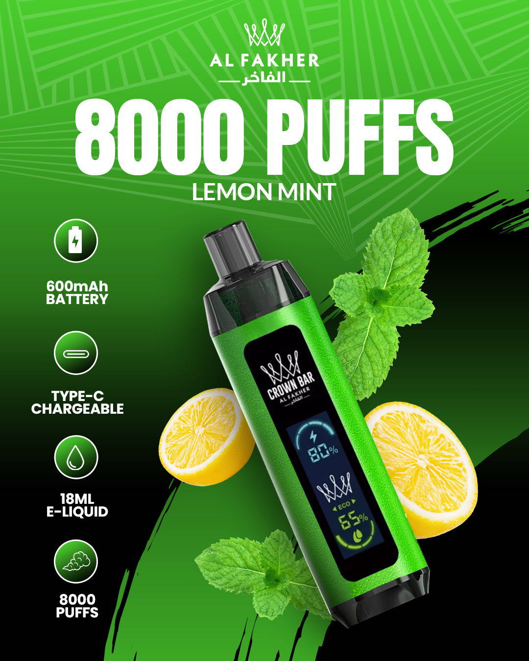 Al Fakher Crown Bar 8000 Dual Lemon Mint - Al Fakher Store