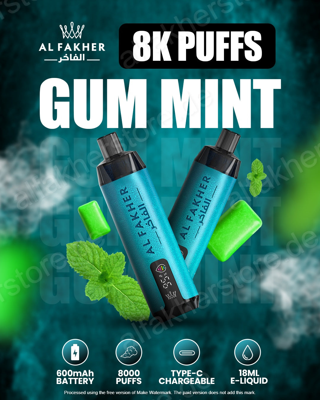 Al Fakher Crown Bar 8000 Vape Gum Mint