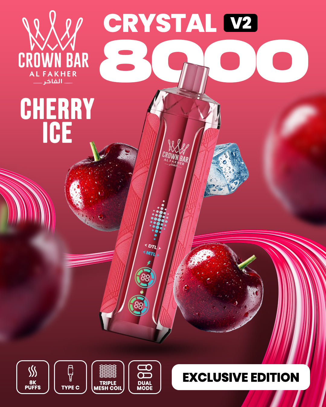 Al Fakher Crown Bar Crystal V2 8000 Cherry Ice Al Fakher Crown Bar Crystal V2 8000 Cherry Ice