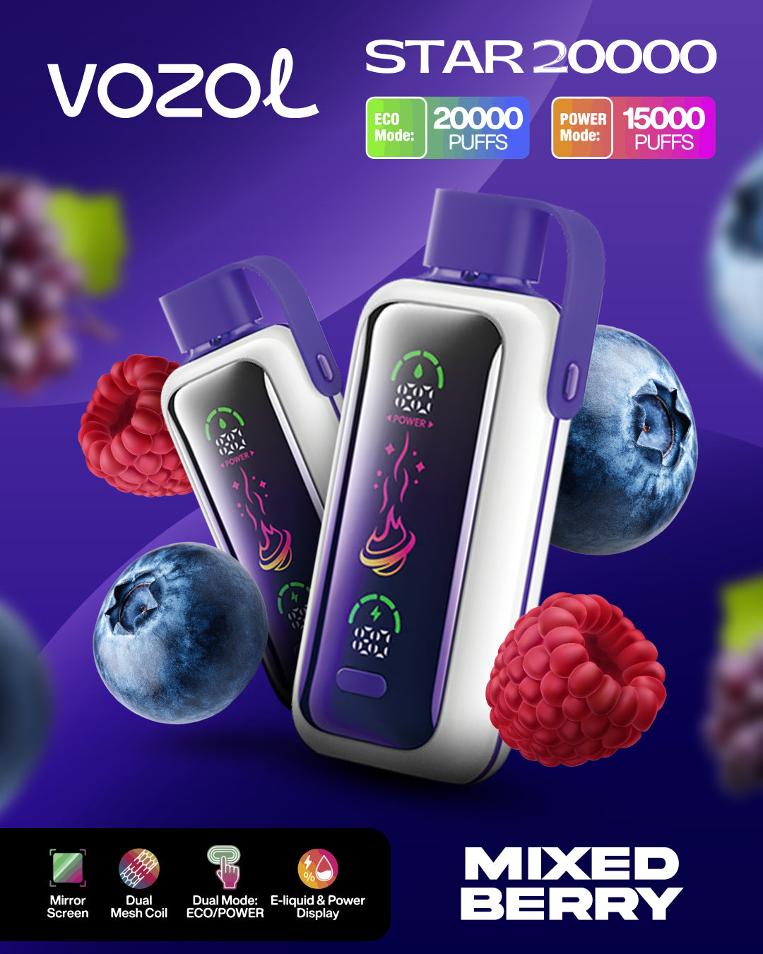 VOZOL VAPE STAR 20000 Mixed Berry - Fruchtiger Vape VOZOL VAPE STAR 20000 Mixed Berry - Fruchtiger Vape