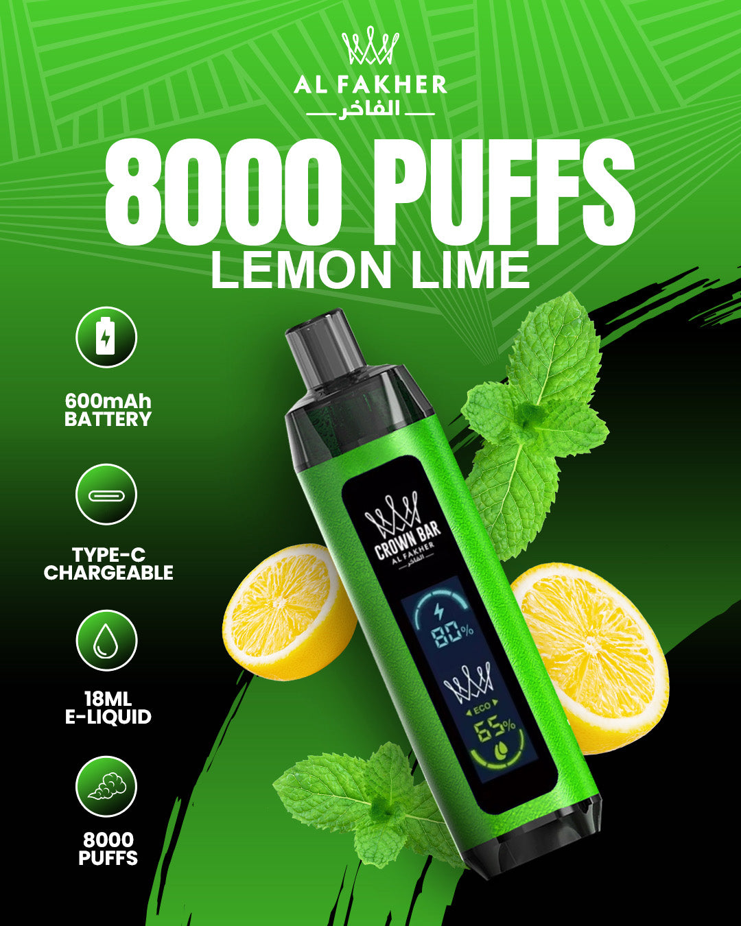 Al Fakher Crown Bar 8000 Dual Lemon Lime