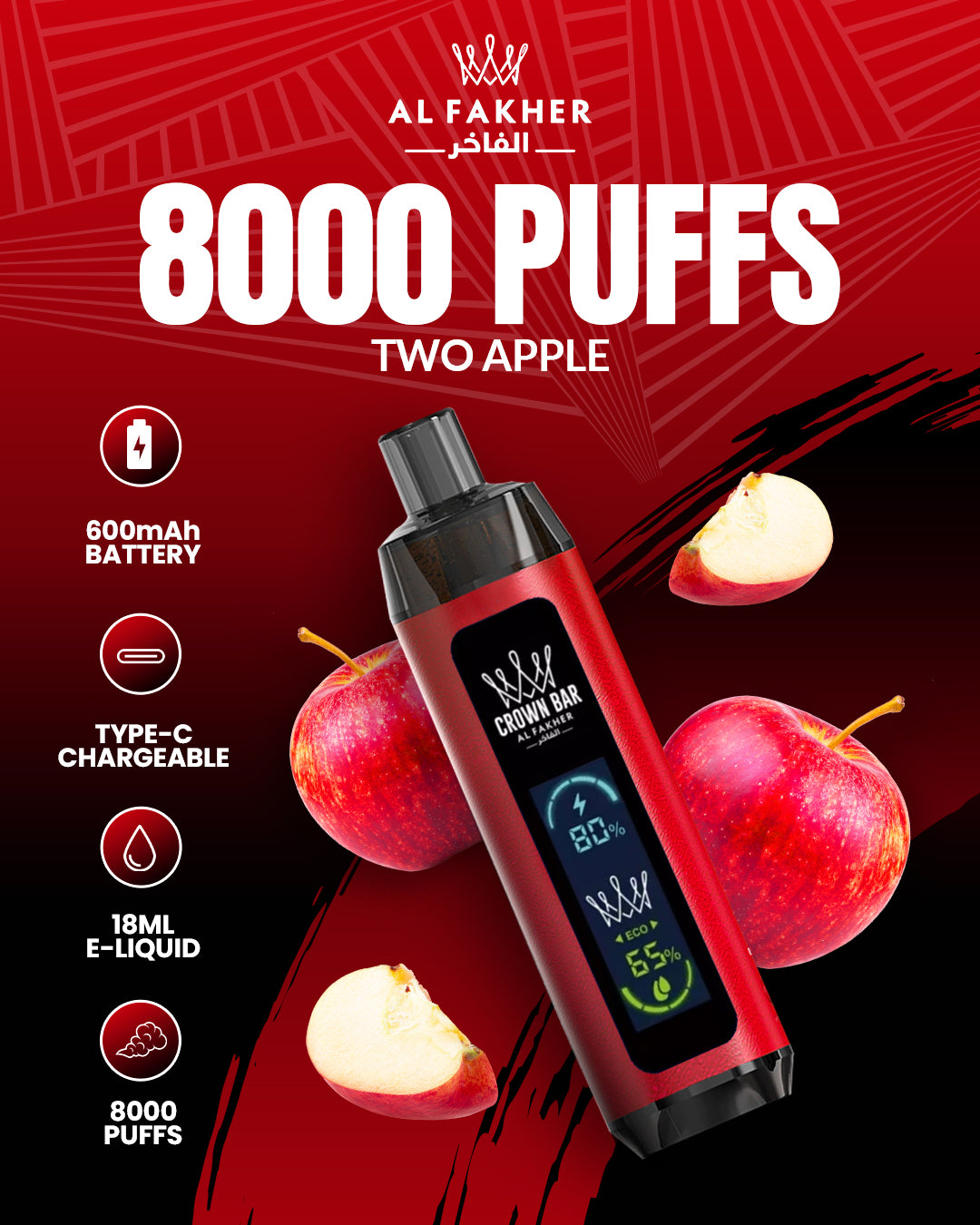 Al Fakher Crown Bar 8000 Dual Two Apple