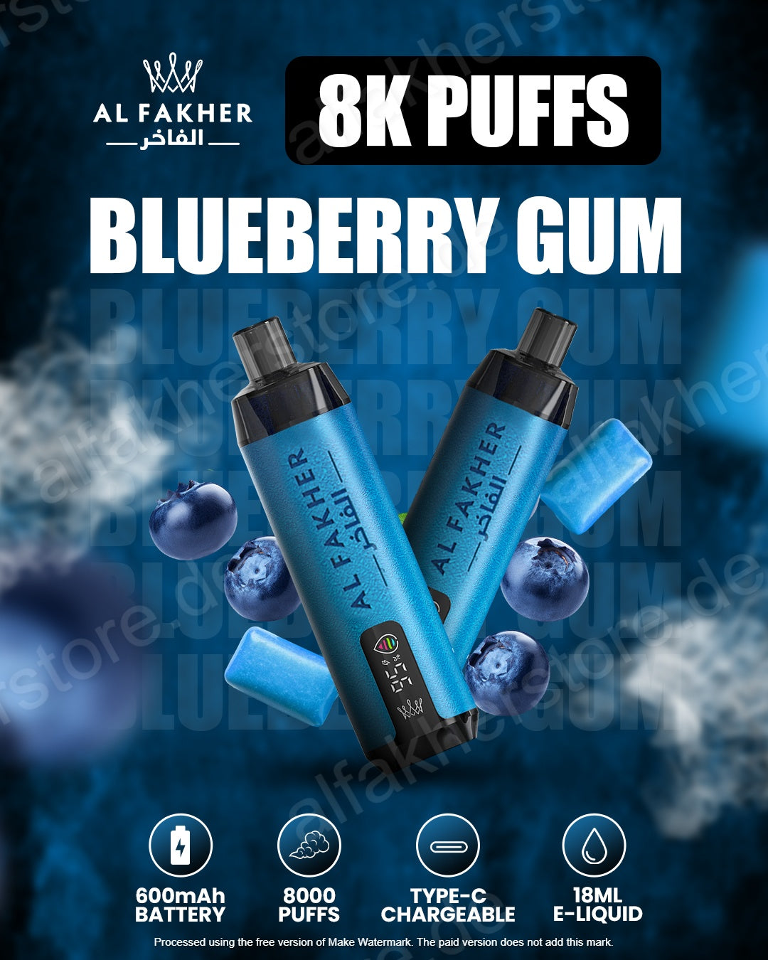 Al Fakher Crown Bar Vape 8000 Blueberry Gum