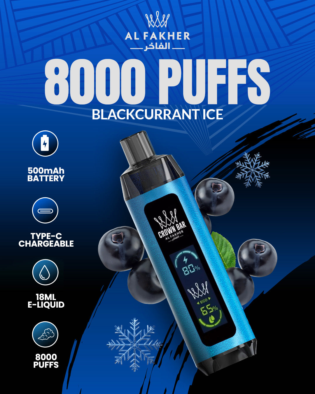 Al Fakher Crown Bar 8000 Dual Blackcurrant Ice