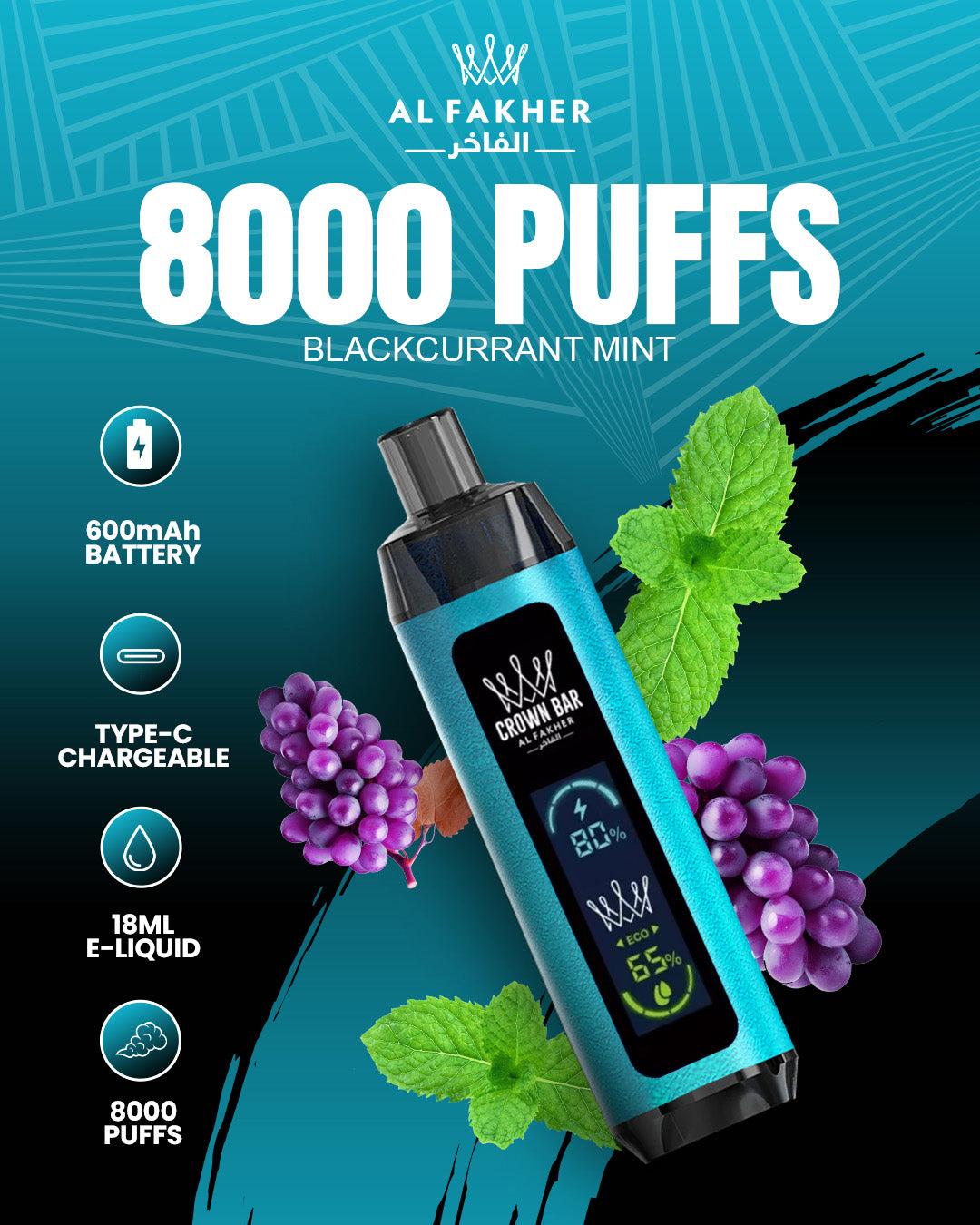 Al Fakher Crown Bar 8000 Dual Blackcurrant Mint