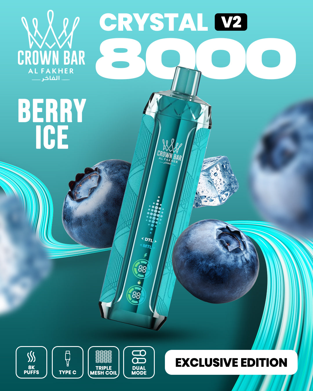 Al Fakher Crown Bar Crystal V2 8000 Berry Ice