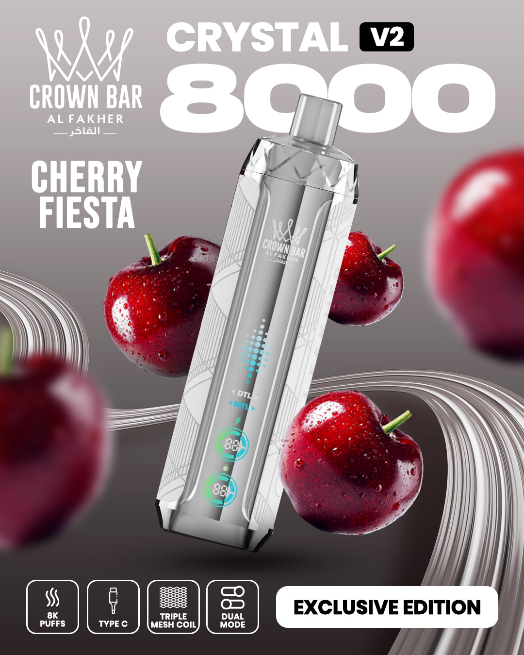 Al Fakher Crown Bar Crystal V2 8000 Cherry Fiesta