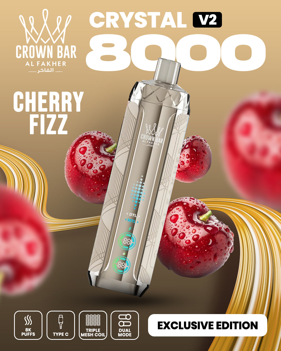 Al Fakher Crown Bar Crystal V2 8000 Cherry Fizz Al Fakher Crown Bar Crystal V2 8000 Cherry Fizz