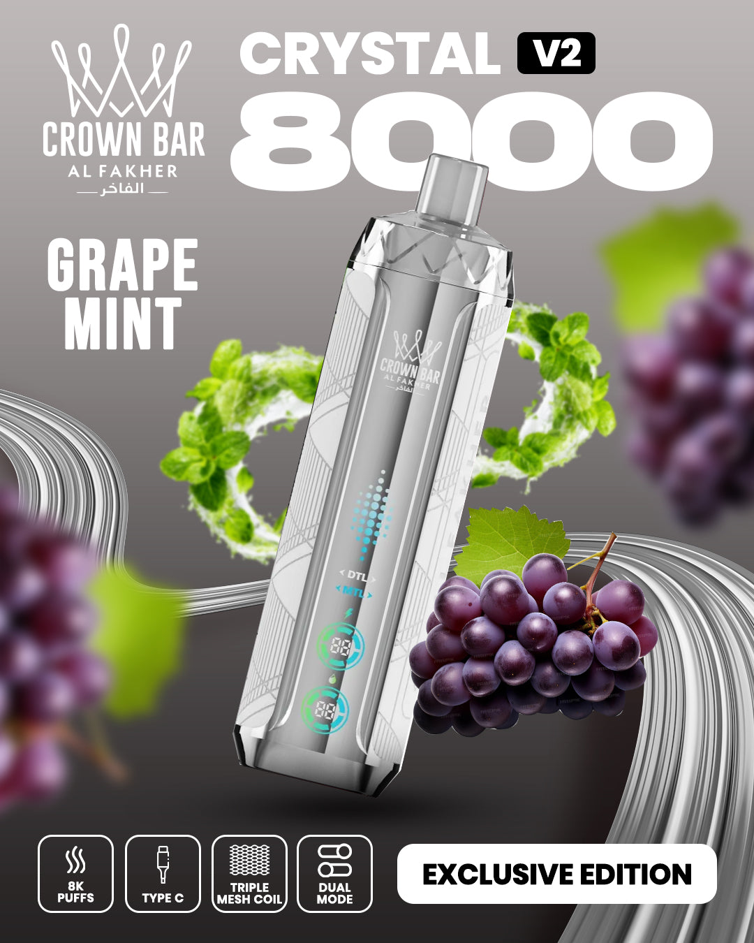 Al Fakher Crown Bar Crystal V2 8000 Grape Mint