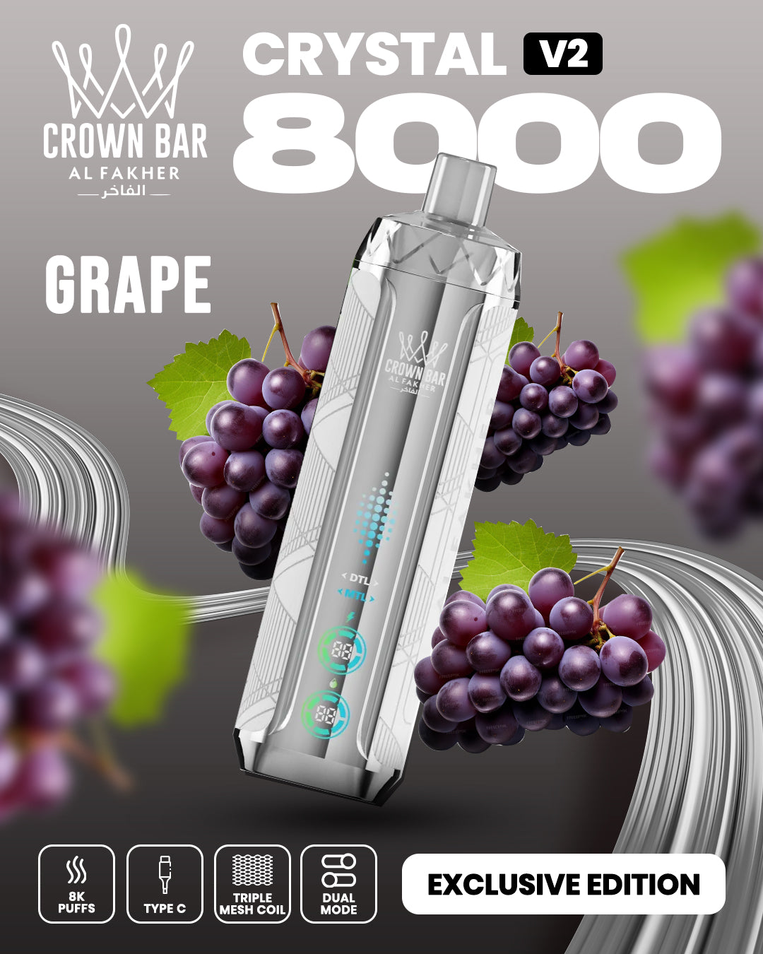 Al Fakher Crown Bar Crystal V2 8000 Grape