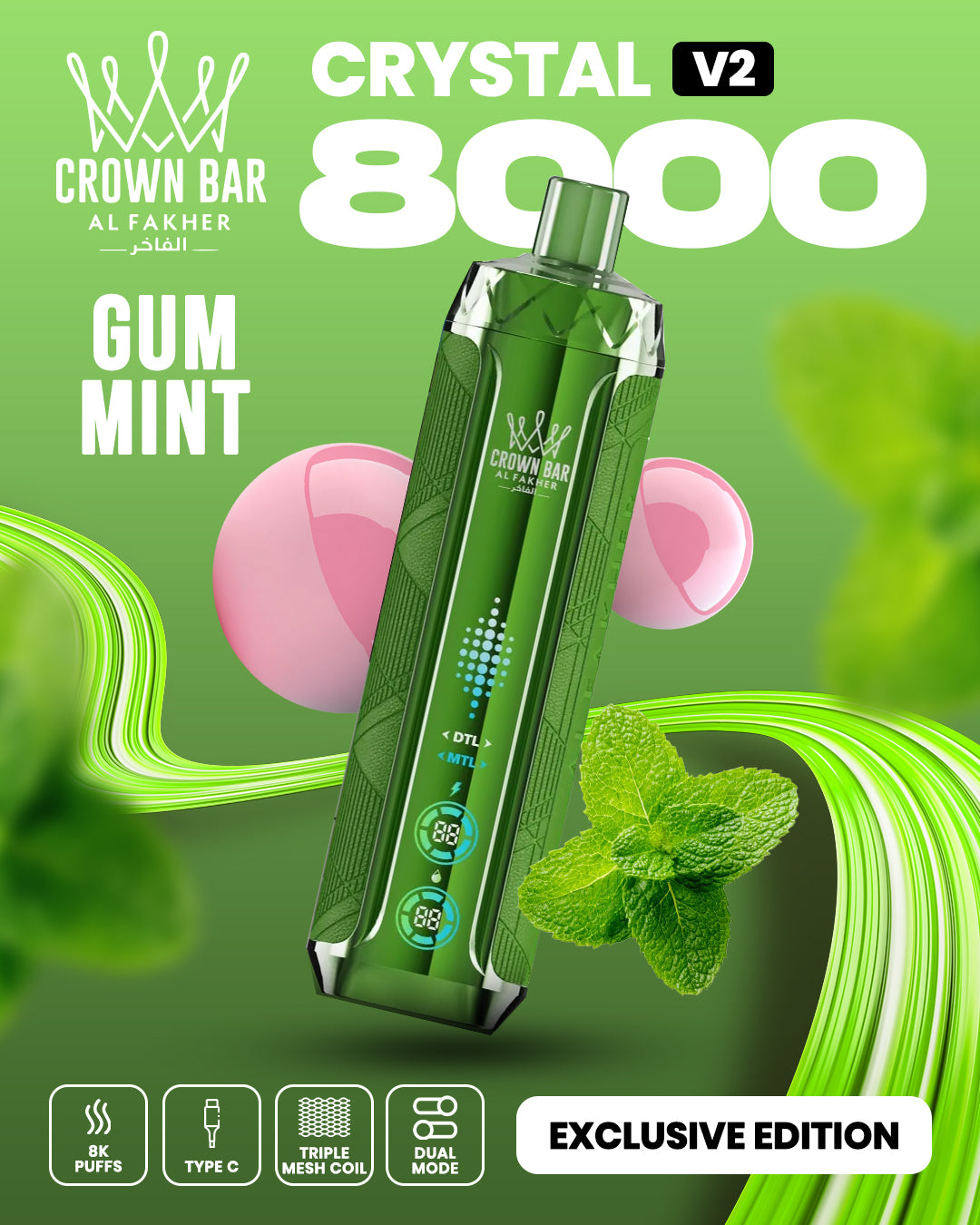 Al Fakher Crown Bar Crystal V2 8000 Gum Mint