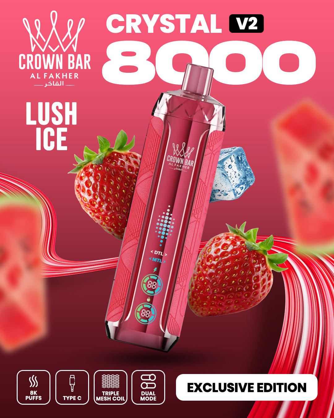 Al Fakher Crown Bar Crystal V2 8000 Lush Ice