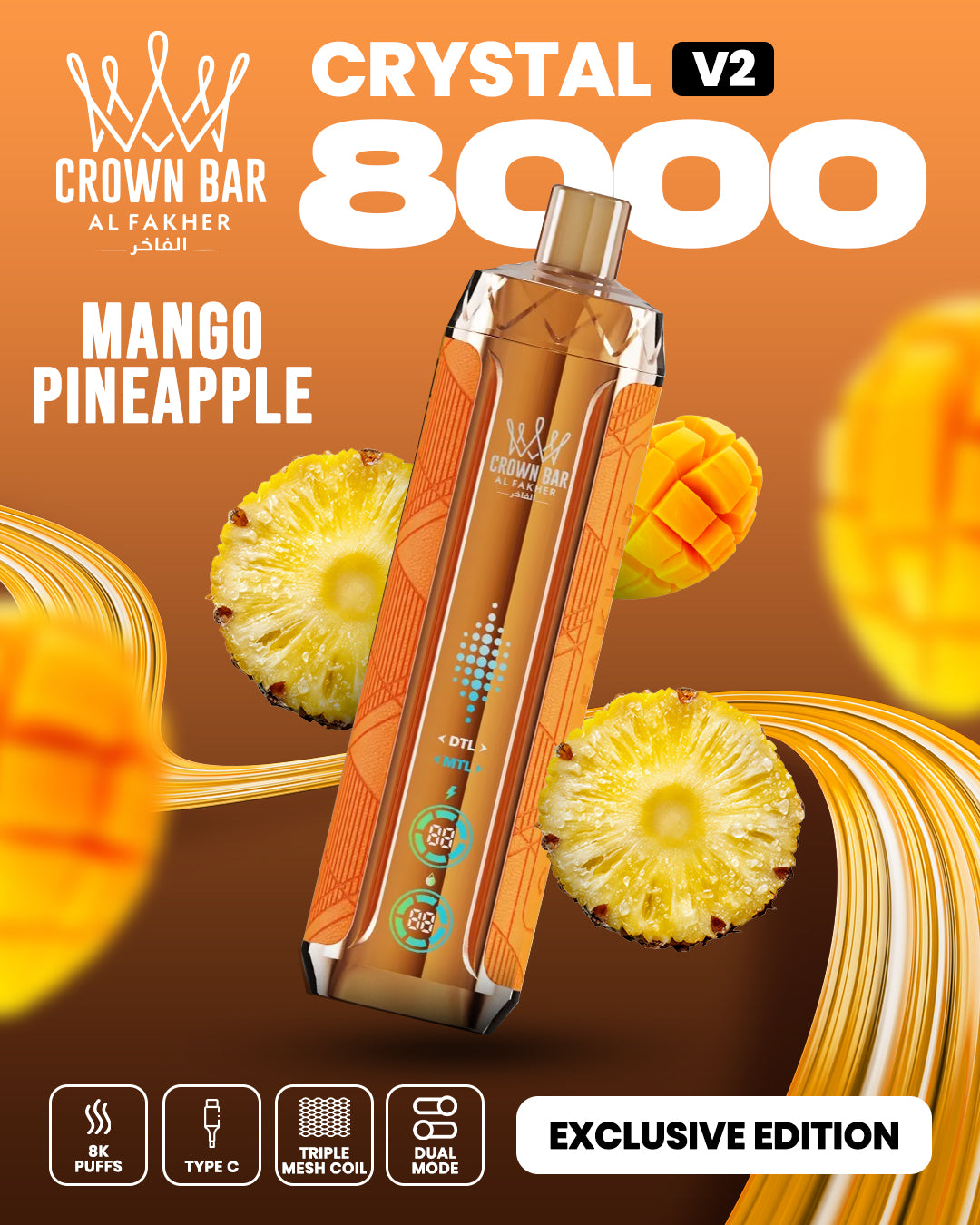 Al Fakher Crown Bar Crystal V2 8000 Mango Pineapple
