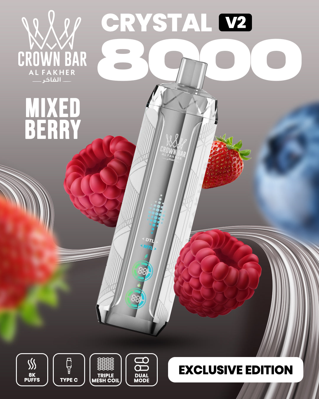 Al Fakher Crown Bar Crystal V2 8000 Mixed Berry