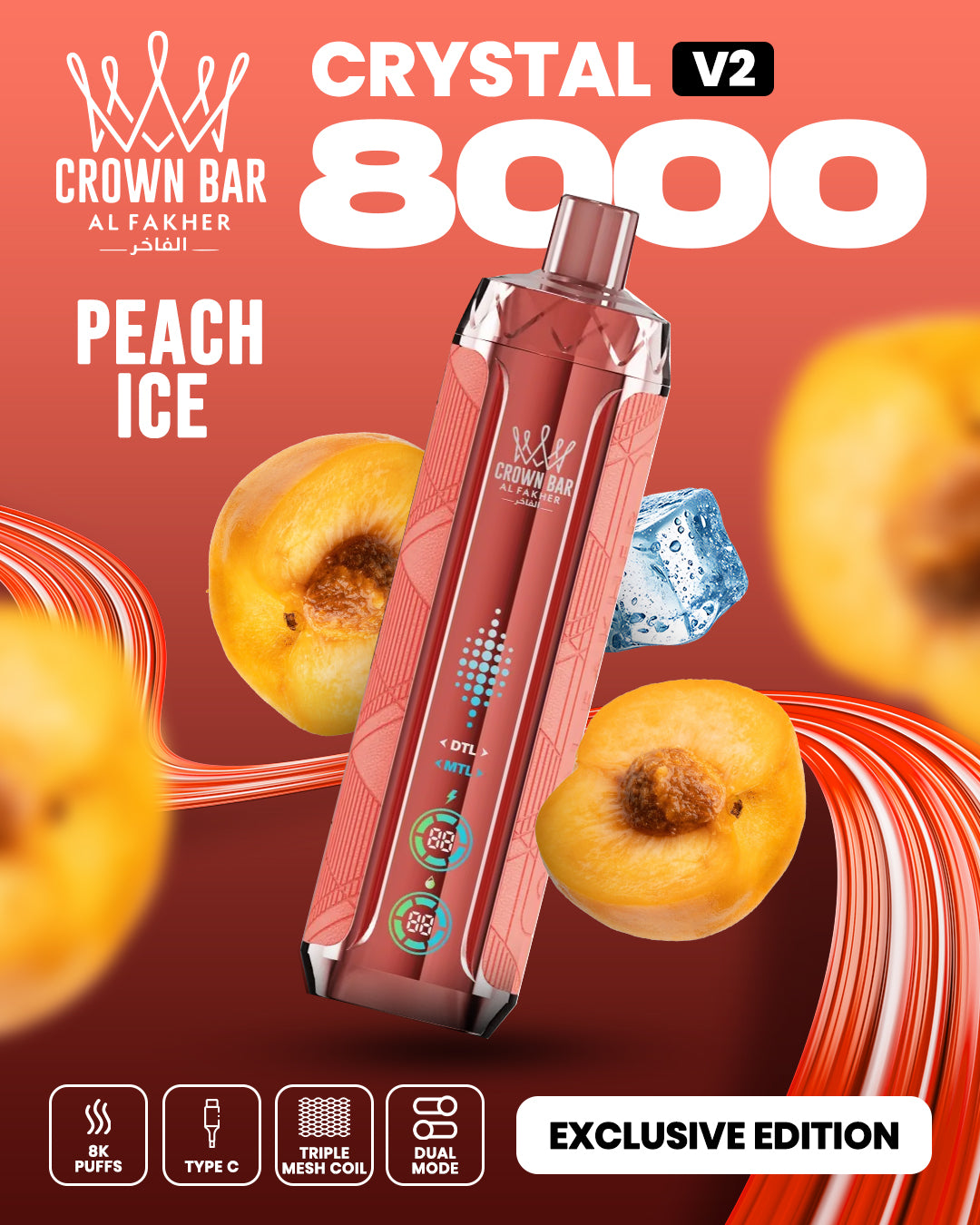 Al Fakher Crown Bar Crystal V2 8000 Peach Ice