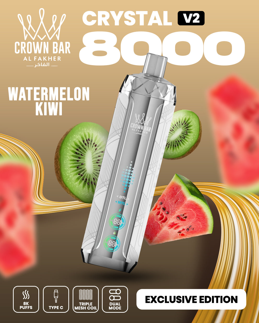 Al Fakher Crown Bar Crystal V2 8000 Watermelon Kiwi