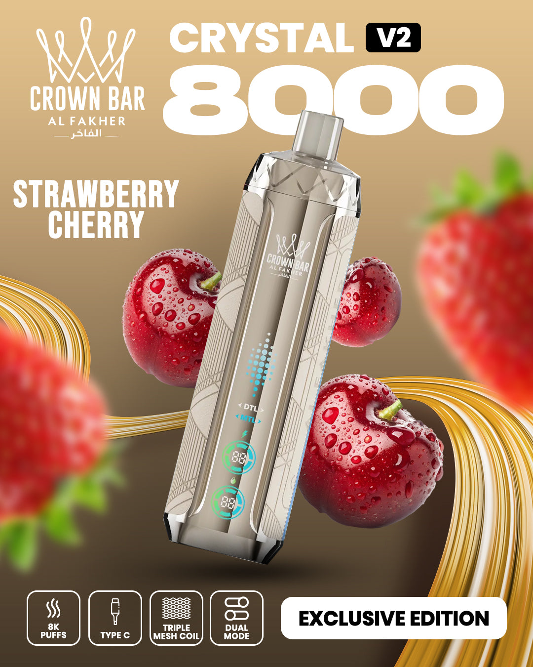 Al Fakher Crown Bar Crystal V2 8000 Strawberry Cherry