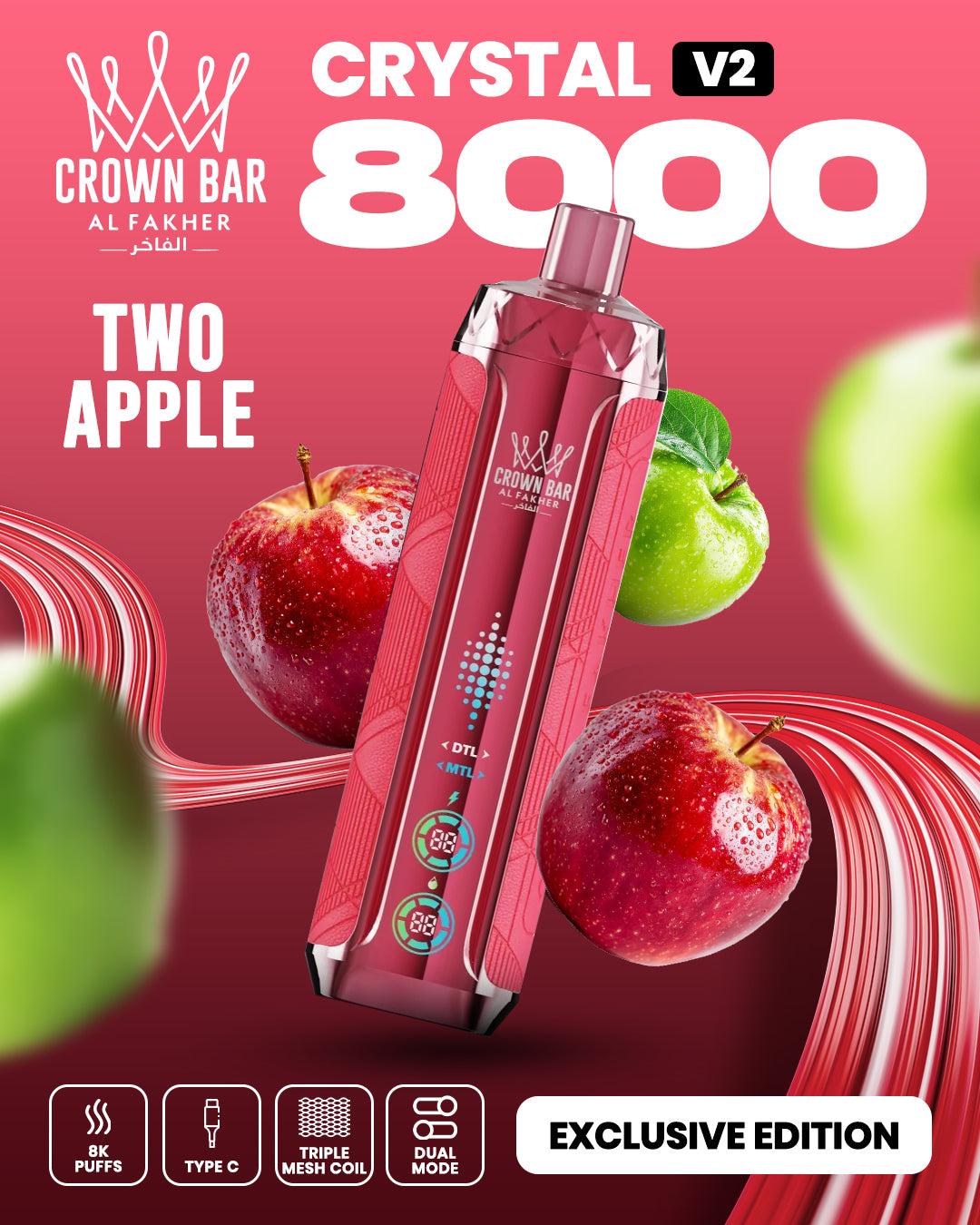 Al Fakher Crown Bar Crystal V2 8000 Two Apple