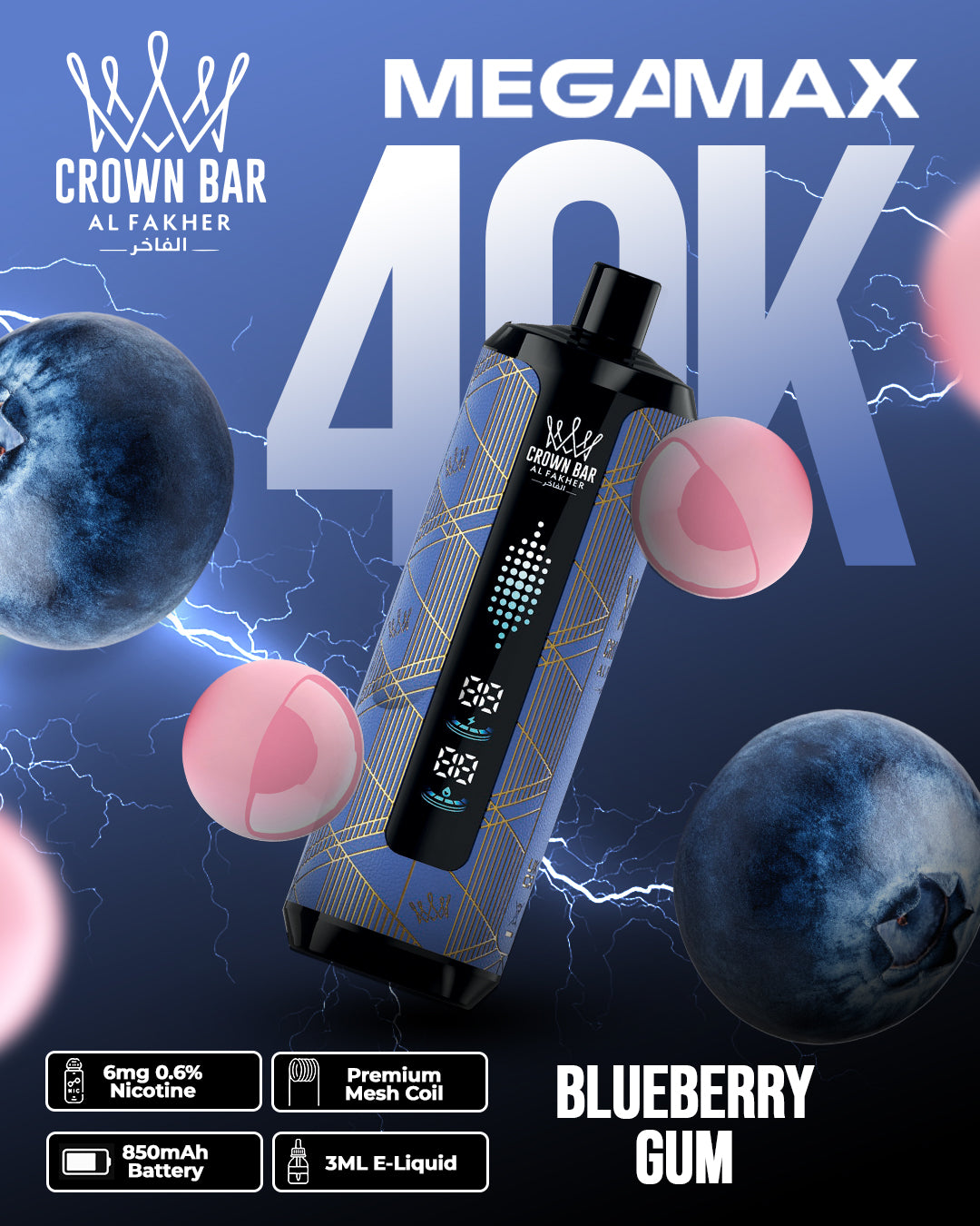 Al Fakher Crown Bar Mega Max 40K - Blueberry Gum
