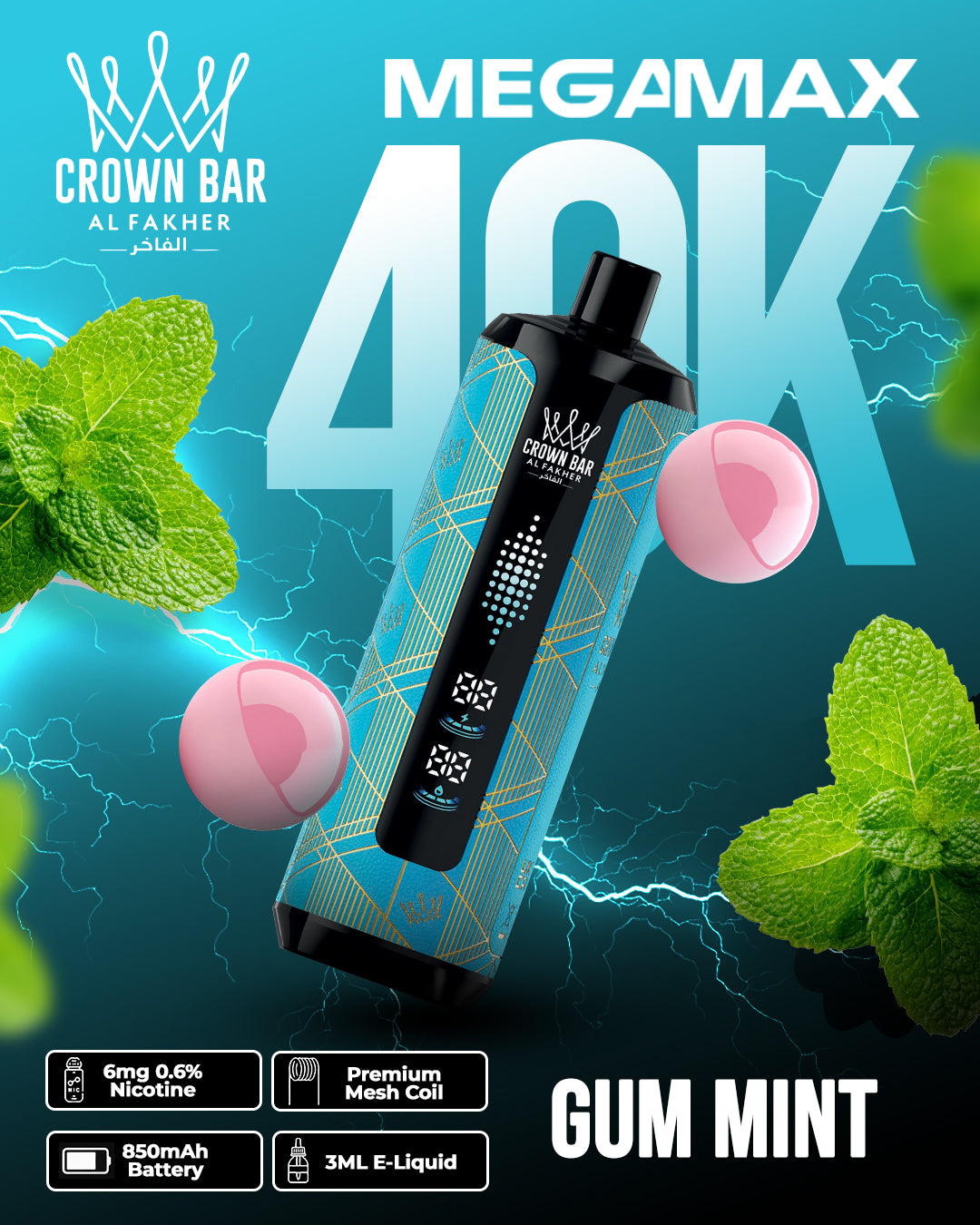 Al Fakher Crown Bar Mega Max 40k - Gum Mint
