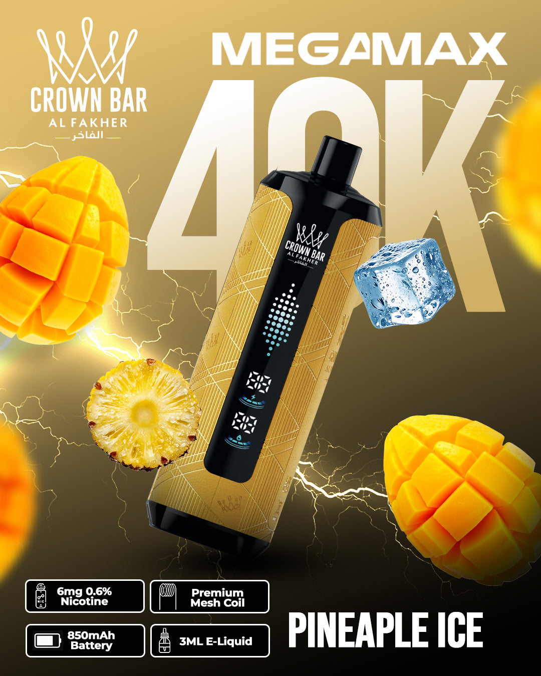 Al Fakher Crown Bar Mega Max 40K - Pineapple Ice