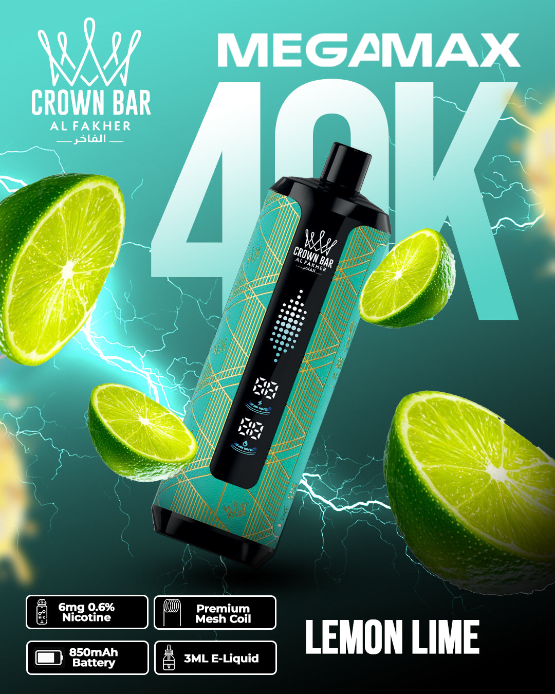 Al Fakher Crown Bar Mega Max 40K - Lemon Lime