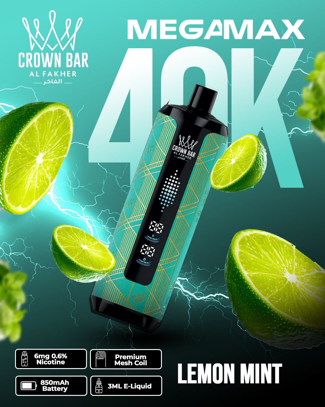 Al Fakher Crown Bar Mega Max 40K - Lemon Mint