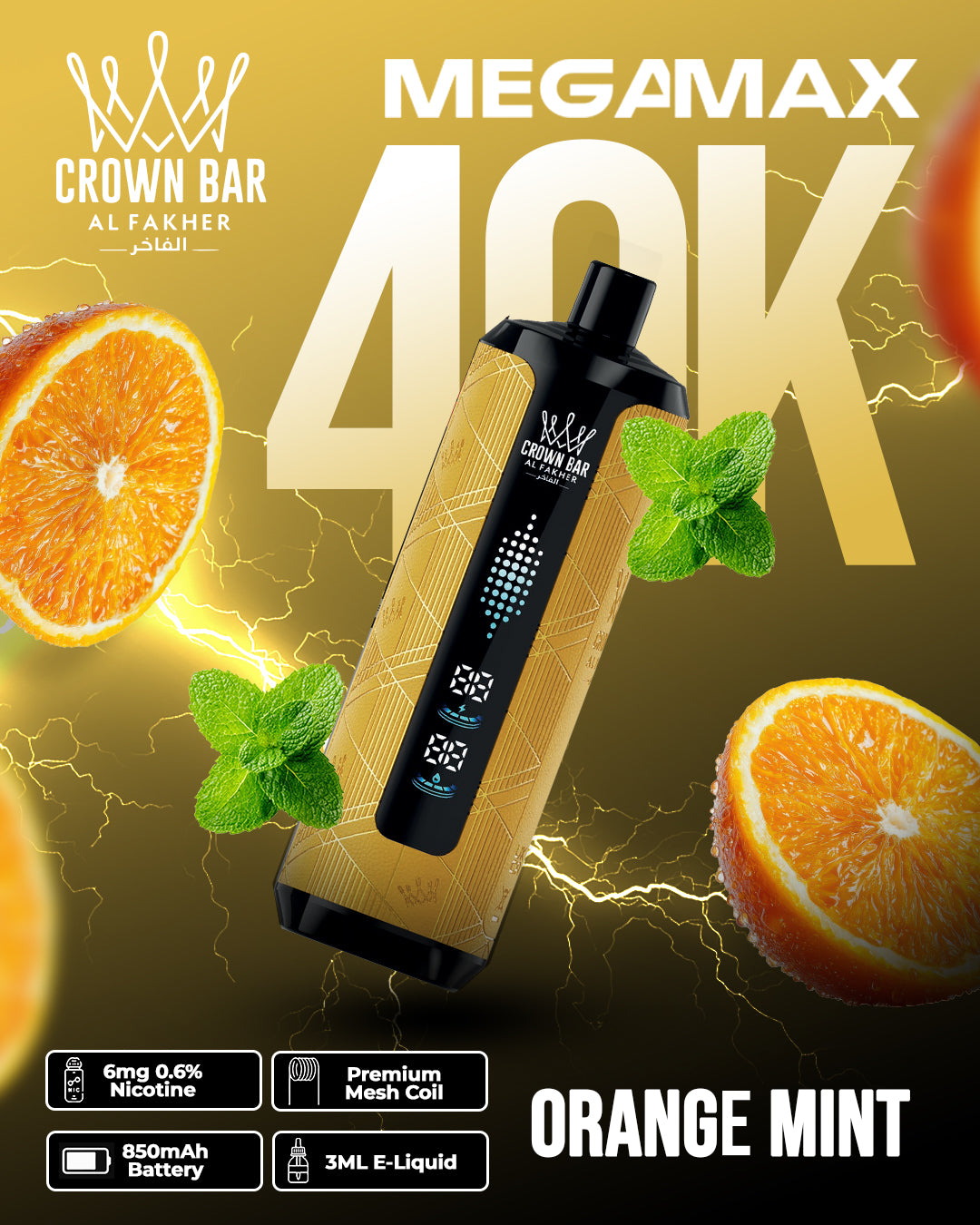 Al Fakher Crown Bar Mega Max 40K - Orange Mint