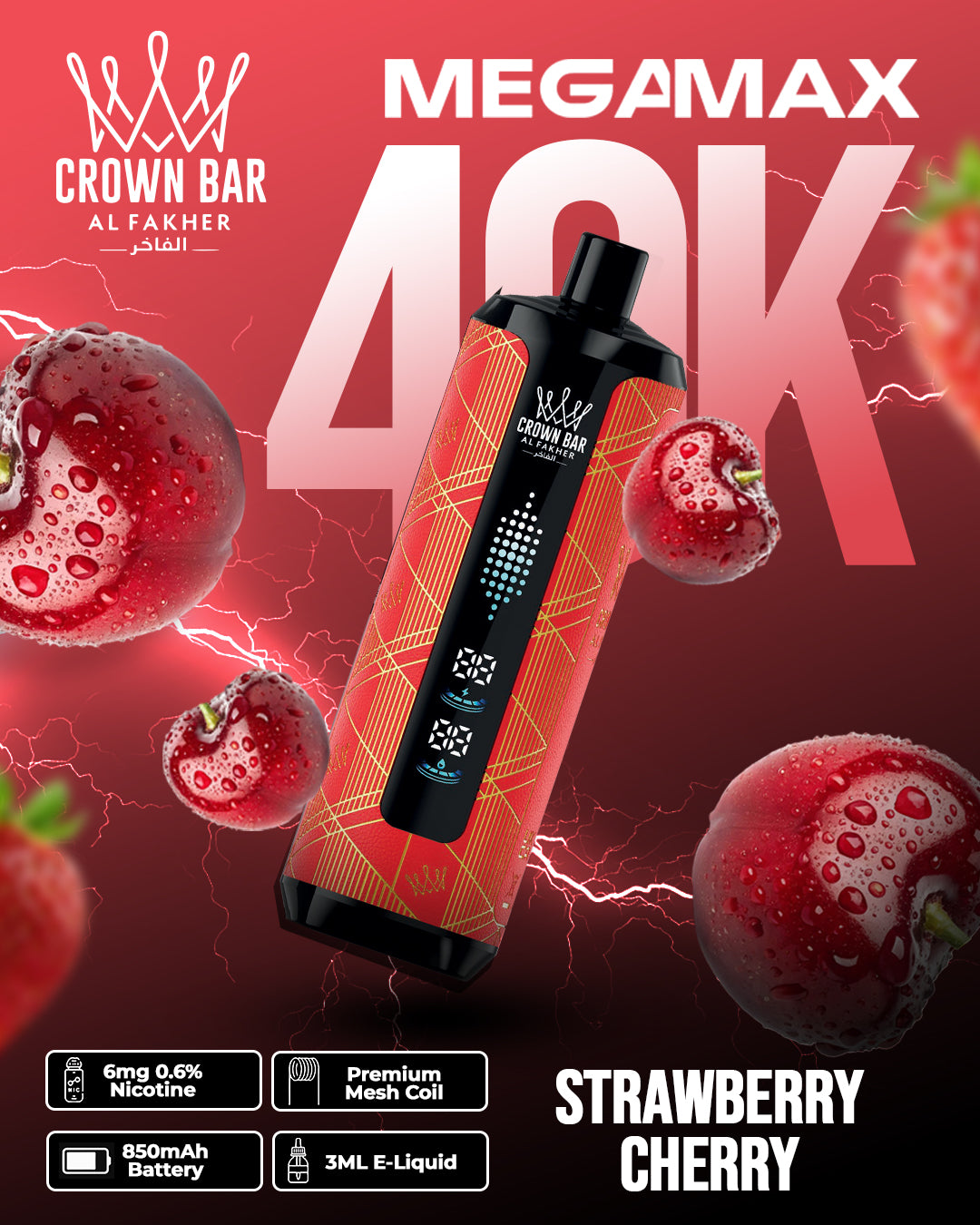 Al Fakher Crown Bar Mega Max 40K - Strawberry Cherry
