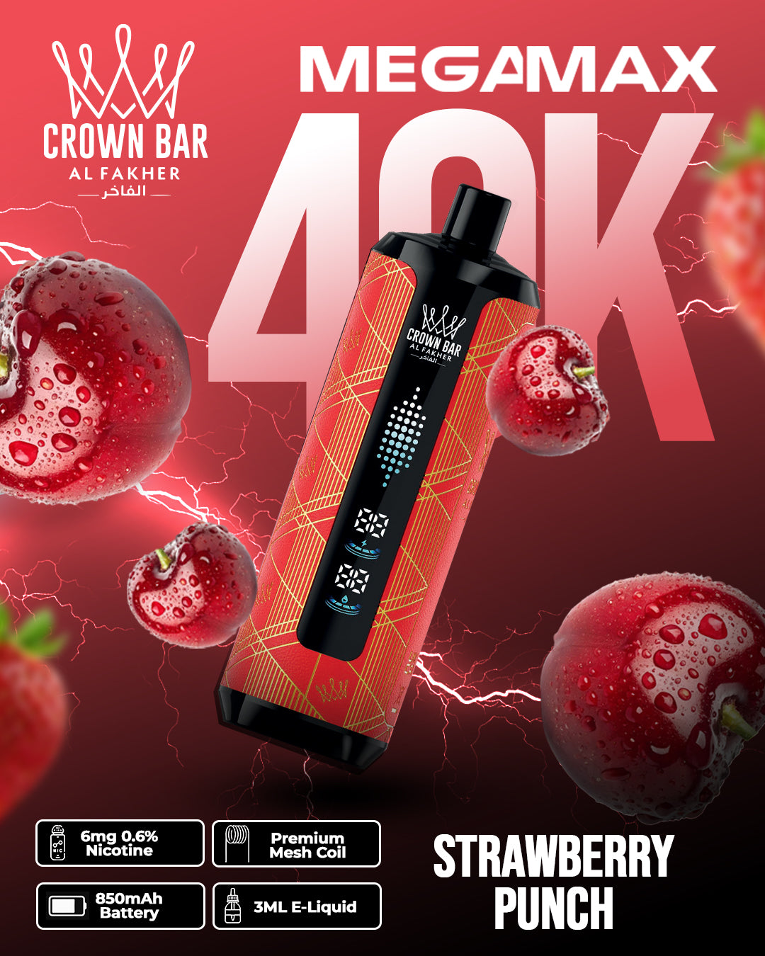 Al Fakher Crown Bar Mega Max 40K - Strawberry Punch