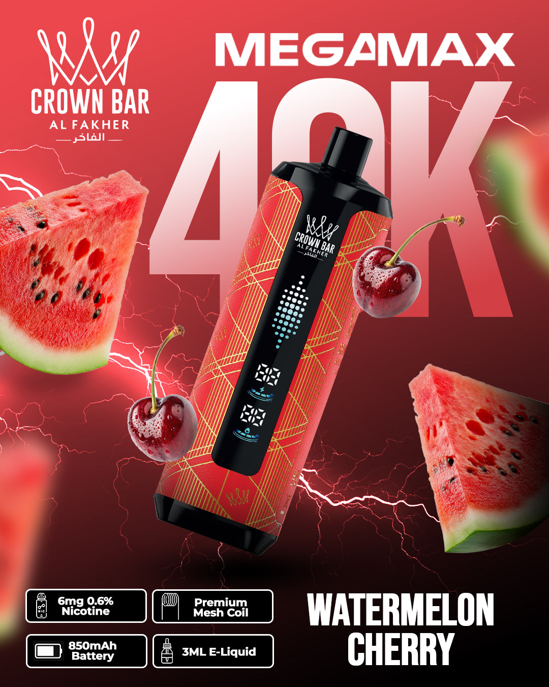 Al Fakher Crown Bar Mega Max 40K - Watermelon Cherry