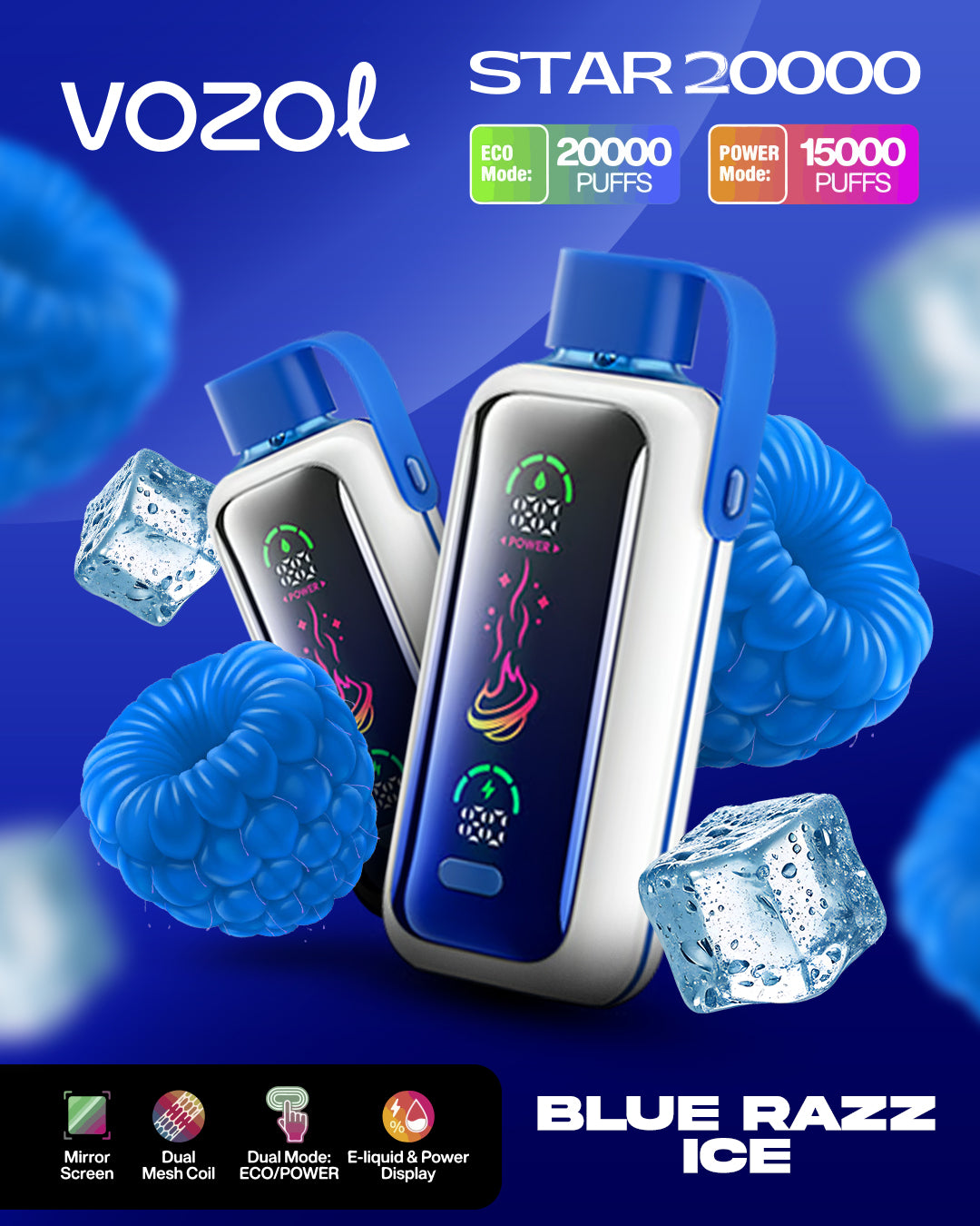VOZOL VAPE STAR 20000 Blue Razz Ice