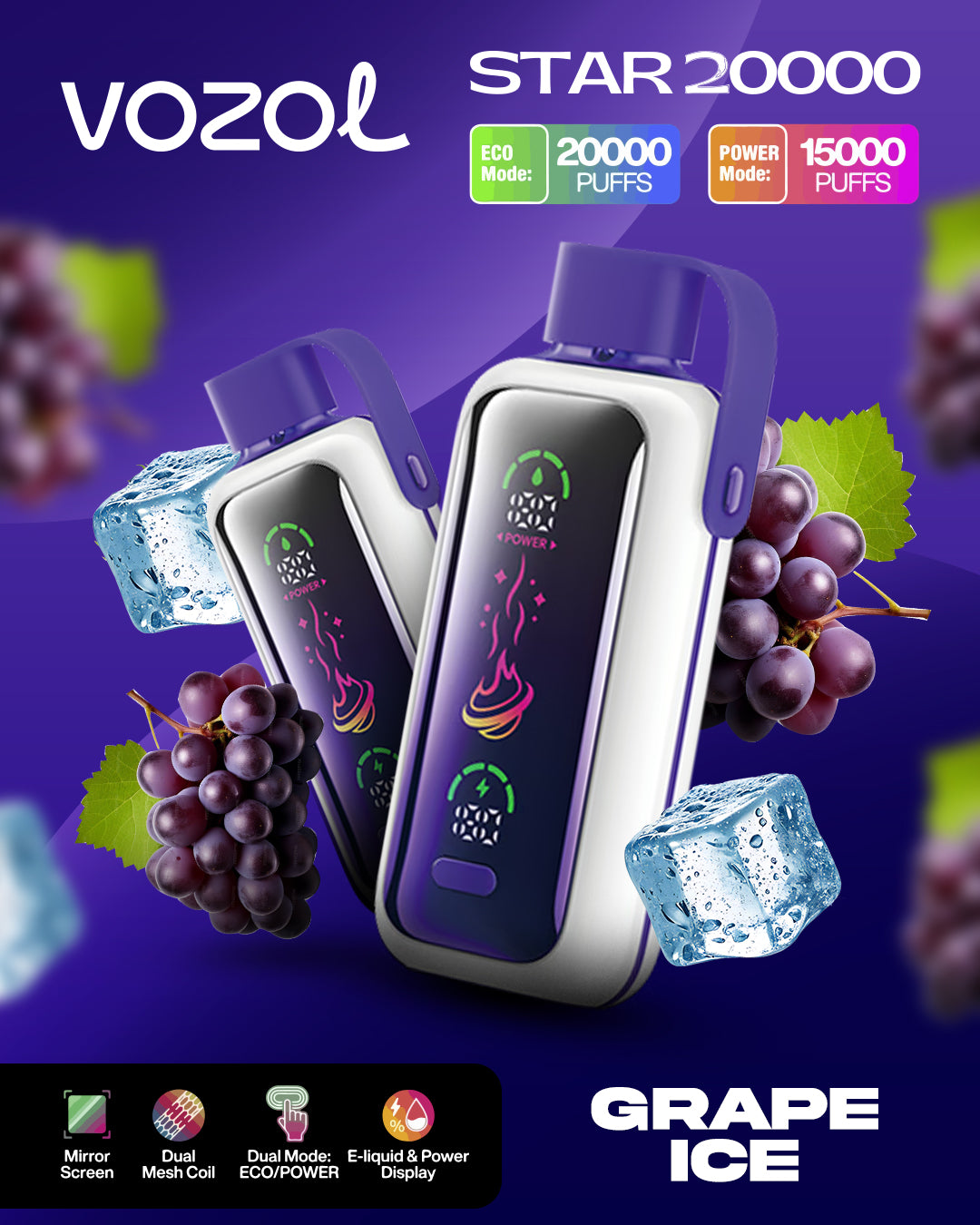 VOZOL VAPE STAR 20000 Grape Ice