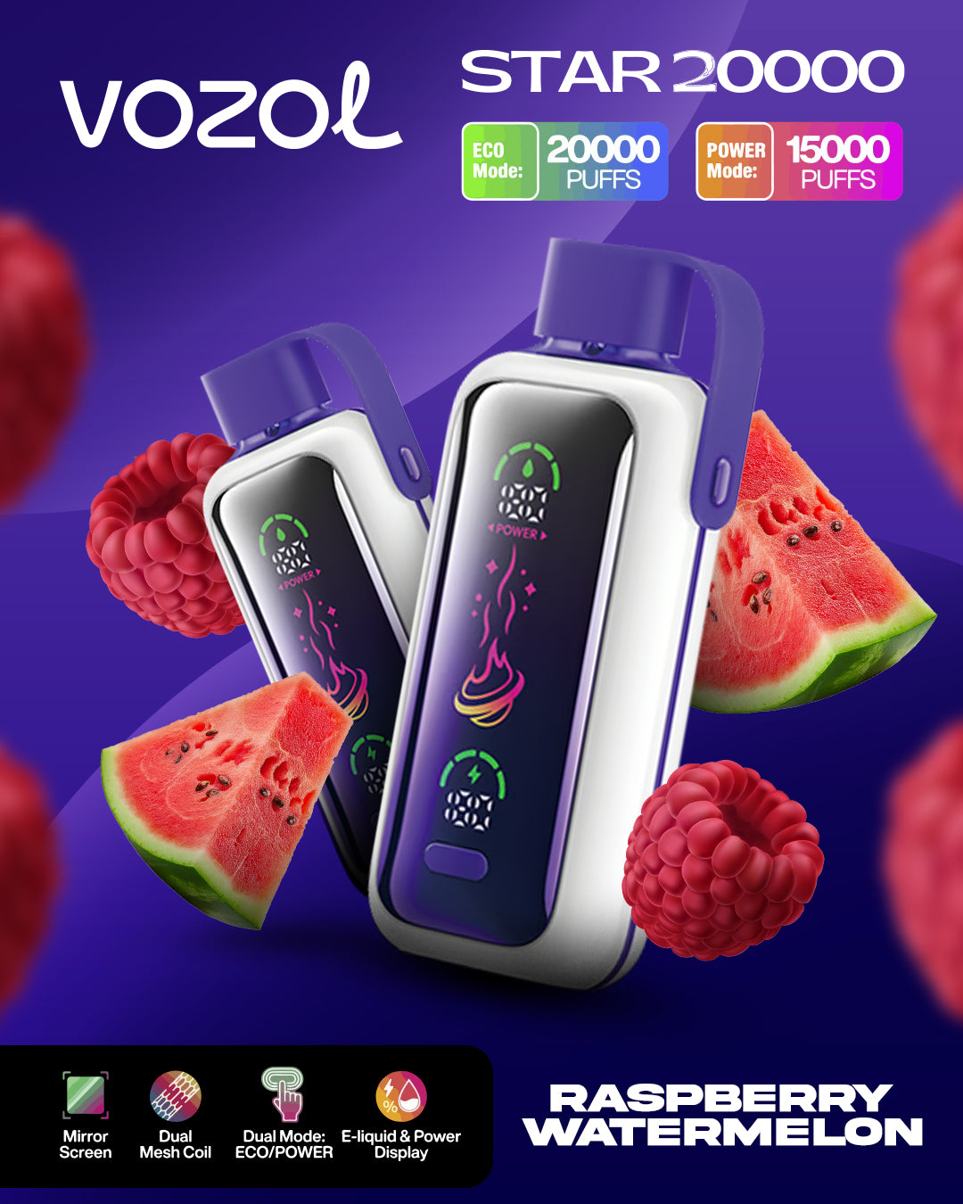VOZOL VAPE STAR 20000 Razzberry Watermelon