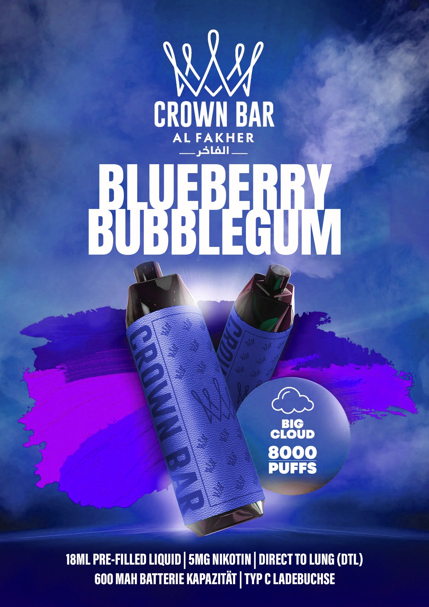 Al Fakher Crownbar Vape 8000 Blueberry Bubblegum