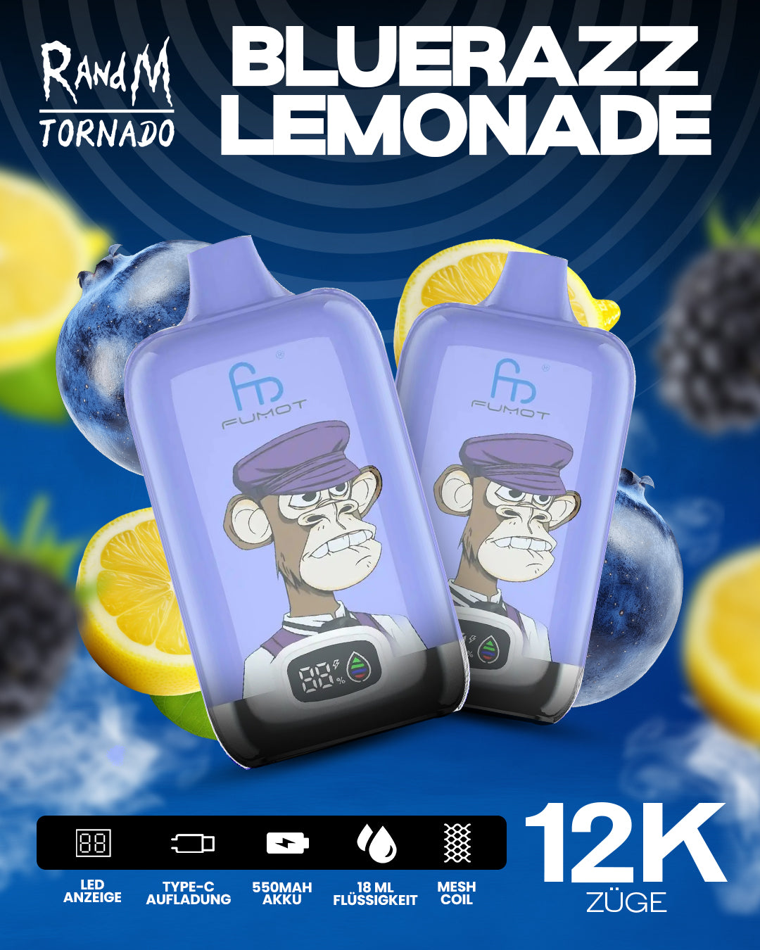 Fumot 12000 Blue Razz Lemonade – Vape mit 12.000 Zügen