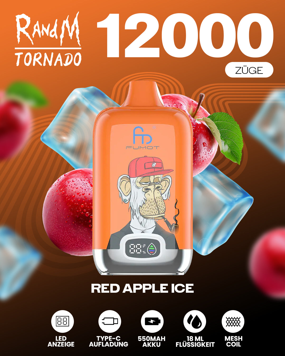 Fumot 12000 Red Apple Ice – Vape mit 12.000 Zügen