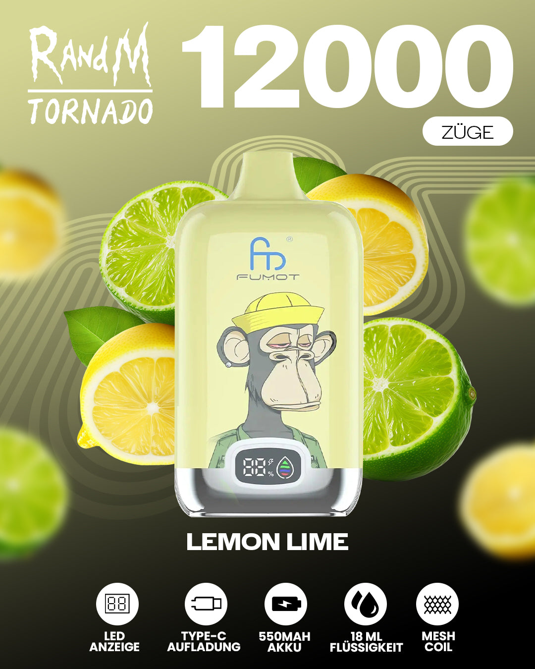 Fumot 12000 Lemon Lime – Vape mit 12.000 Zügen