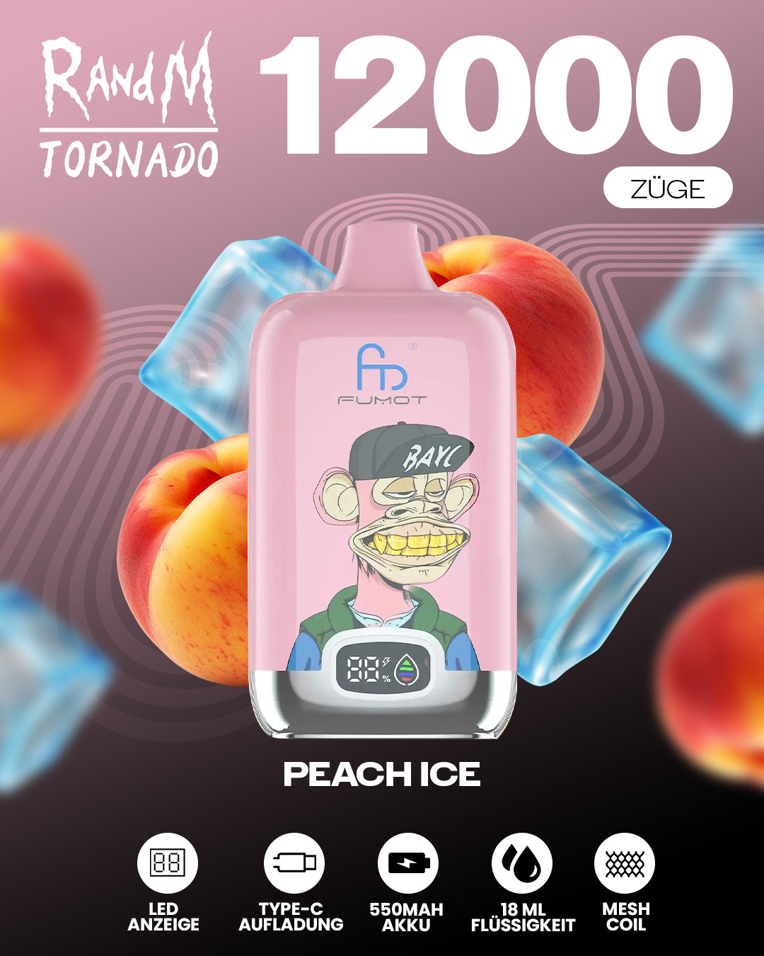 Fumot 12000 Peach Ice – Vape mit 12.000 Zügen