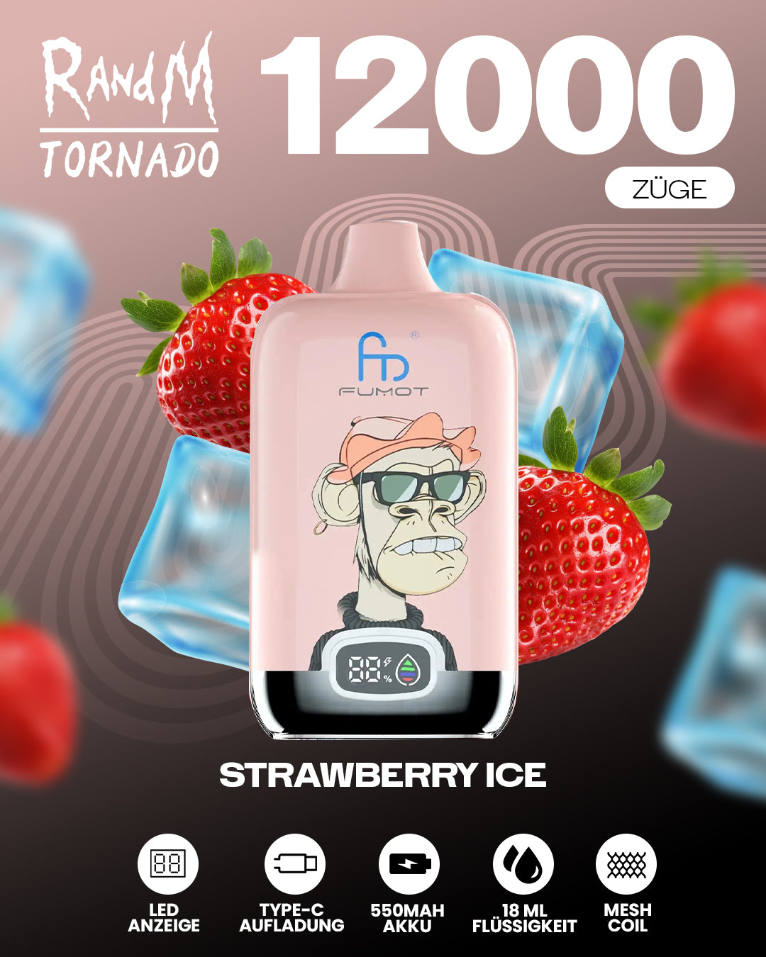 Fumot 12000 Strawberry Ice – Vape mit 12.000 Zügen