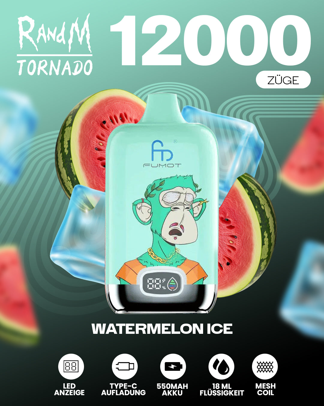 Fumot 12000 Watermelon Ice – Vape mit 12.000 Zügen